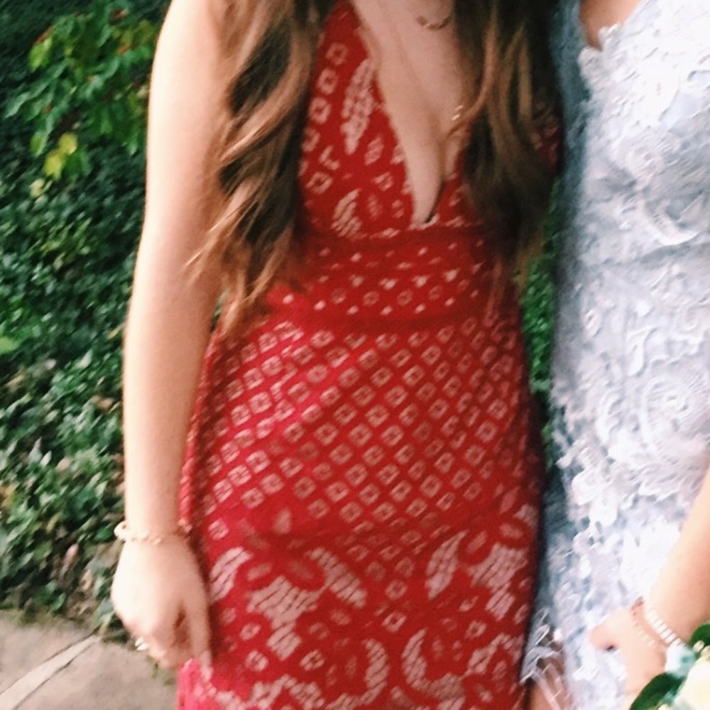 Red lace embroidered dress